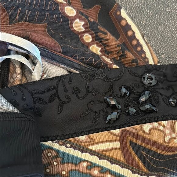 Hale Bob Brown Faux Wrap silk Dress with Bishop Sleeves size Large - Picture 9 of 14